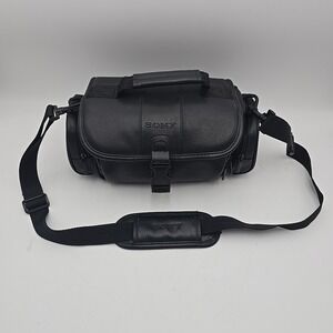 Sony VTG Black Leather Video Camera Bag Camcorder Carrying Case w/Shoulder Strap